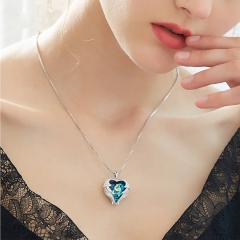 RAIKOU Damen Ozean-Herz-Kette mit Kristallelementen Herzform-, Kristallhalsketten Pulloverkette Geburtstagsgeschenk, Geschenke für Frauen