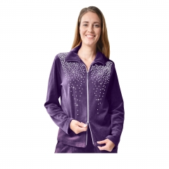 DESEN women's casual jacket house jacket blouse with zipper sport bright diamond high cotton content without cap