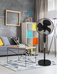 RAIKOU pedestal fan, Ø 41 cm with remote control, height adjustable (95 - 125 cm), tiltable, oscillating, timer function, fan wheel, office fan, rotating, fixable
